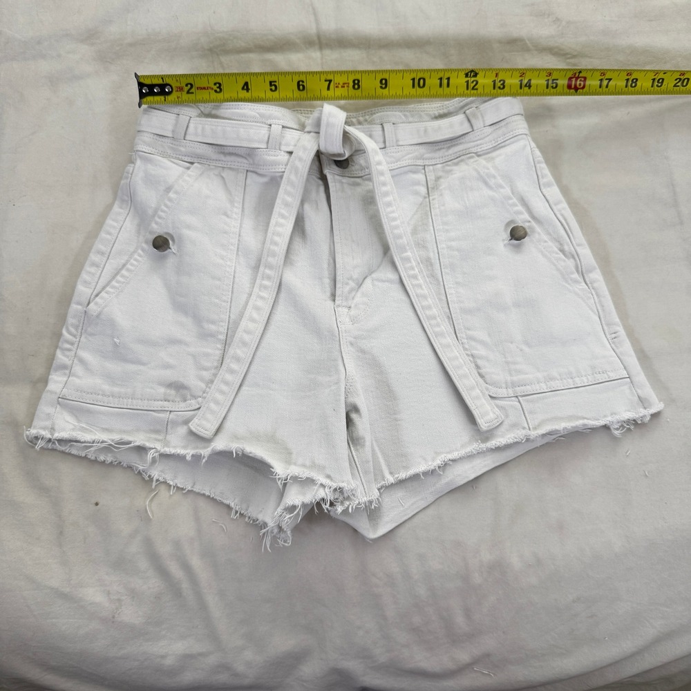 FRAME Le Brigette Blanc White High Rise Belted Utility Denim Shorts Size 29 - Picture 7 of 7